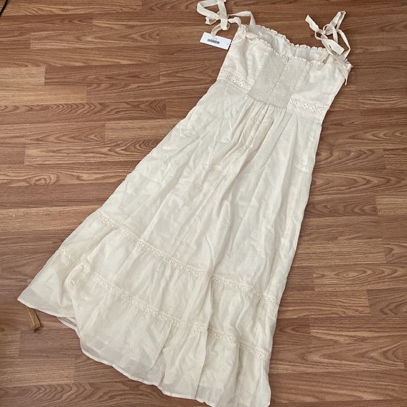 NWT REFORMATION NOA DRESS beige midi shoulder tie dress *sold out on site* - Picture 8 of 8